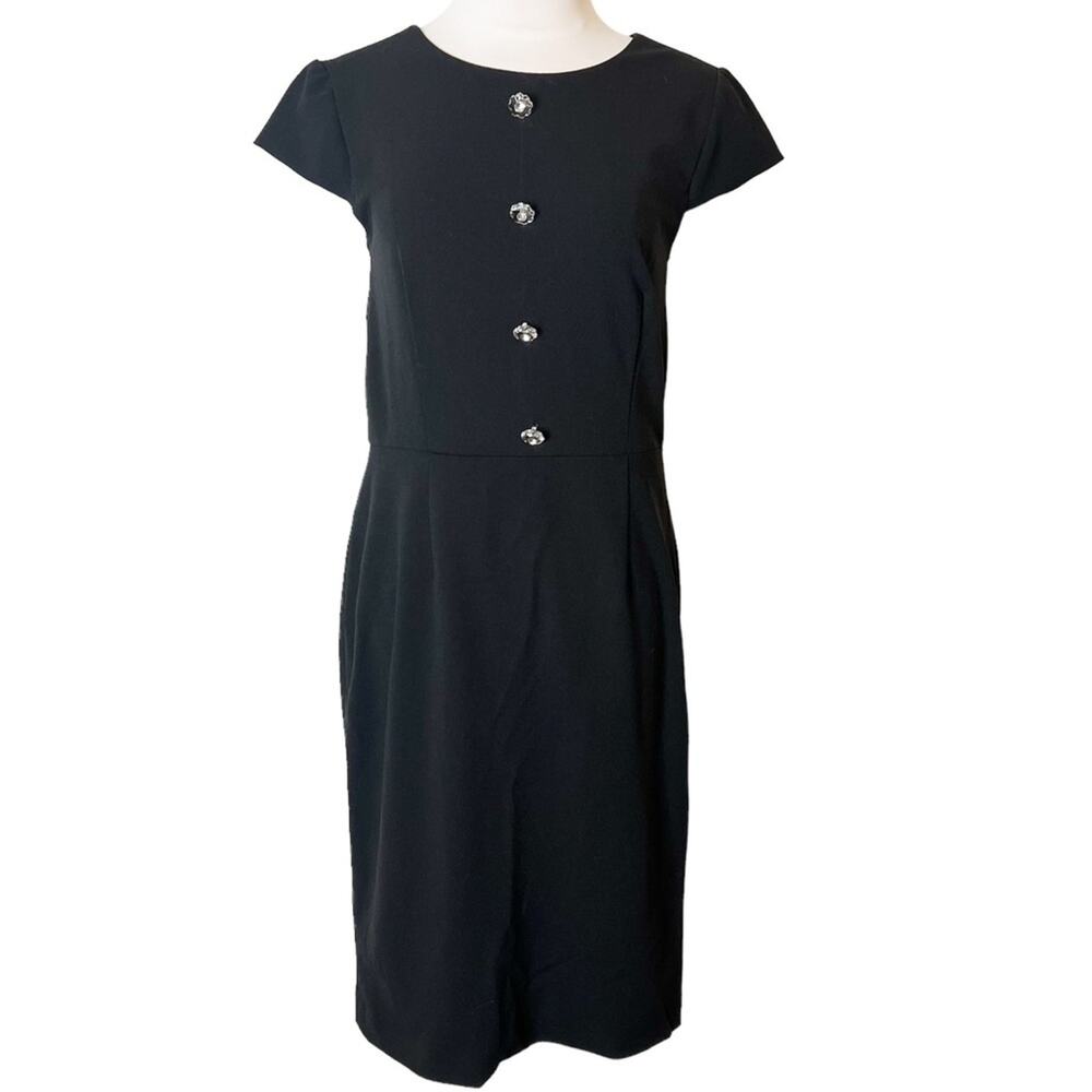 Betsey Johnson black sheath dress crystal buttons sz 10